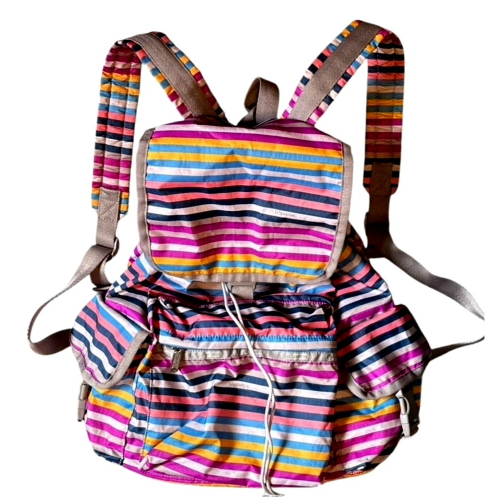 LeSportsac Voyager‎ Backpack Stripe Multicolor Pockets Diaper Bag Travel Large